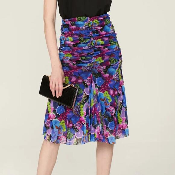 Fuzzi Gonna Ruched Fruit Print Midi Skirt Size Large - Picture 1 of 3